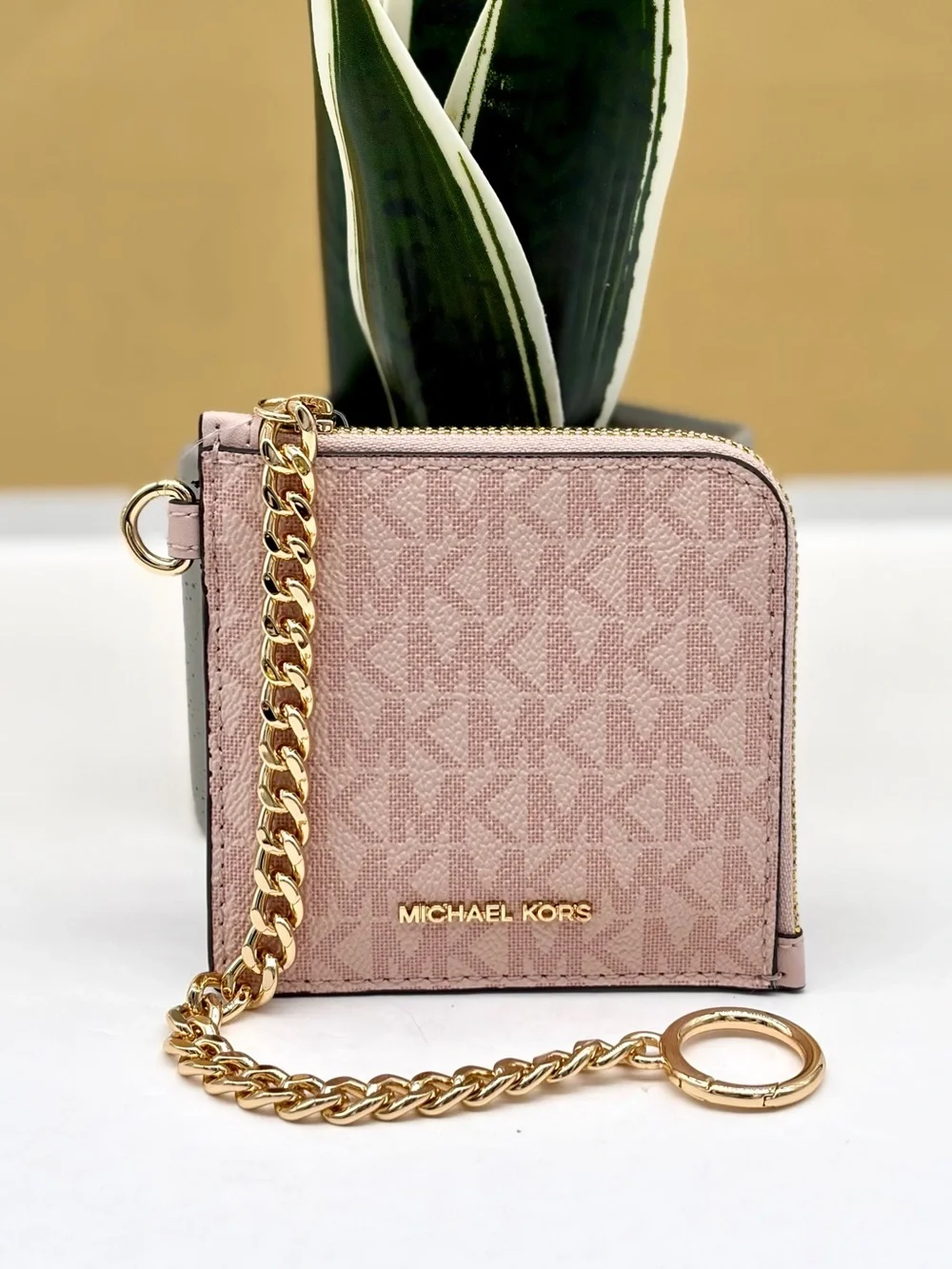 Michael Kors Jet Set Travel Signature Logo Chain Wallet Card Holder